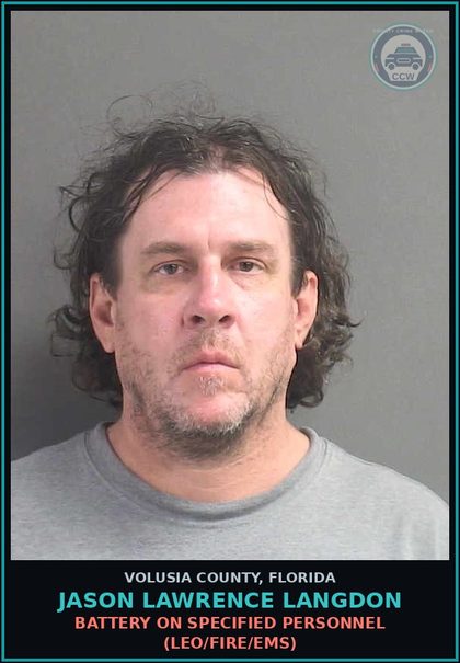 CCW arrest card for JASON LAWRENCE LANGDON in Volusia County: VIOLATION PROBATION/COM.CONTROL-FELONY