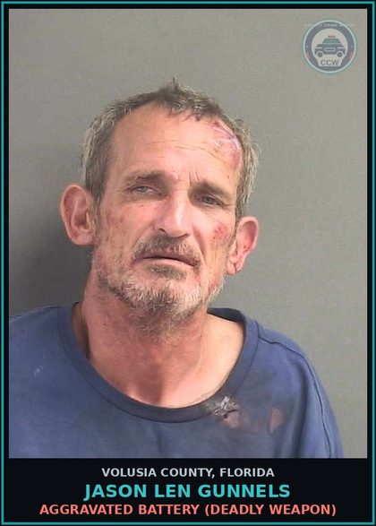 CCW arrest card for JASON LEN GUNNELS in Volusia County: AGGRAVATED BATTERY (DEADLY WEAPON)