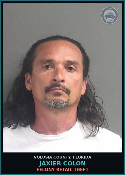 CCW arrest card for JAXIER COLON in Volusia County: FELONY RETAIL THEFT