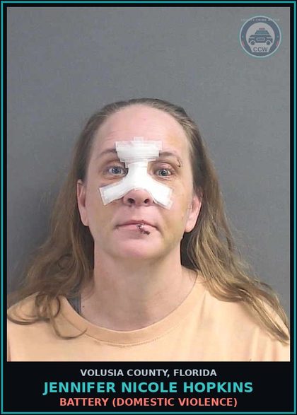 CCW arrest card for JENNIFER NICOLE HOPKINS in Volusia County: BATTERY (DOMESTIC VIOLENCE)