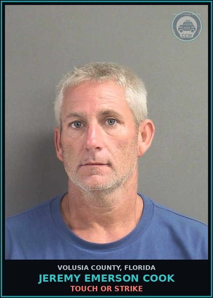 CCW arrest card for JEREMY EMERSON COOK in Volusia County: TOUCH OR STRIKE
