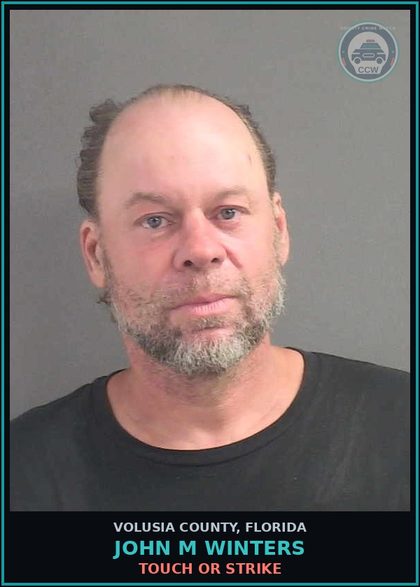 CCW arrest card for JOHN M WINTERS in Volusia County: TOUCH OR STRIKE