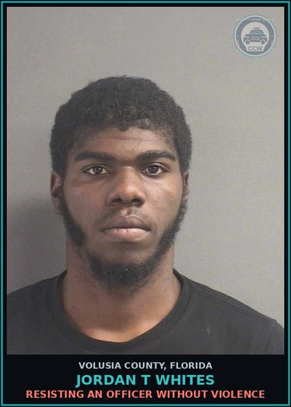 CCW arrest card for JORDAN T WHITES in Volusia County: RESISTING AN OFFICER WITHOUT VIOLENCE