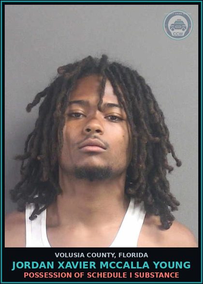 CCW arrest card for JORDAN XAVIER MCCALLA YOUNG in Volusia County: POSSESS CONTR SUBSTANCE W/O PRESCRP
