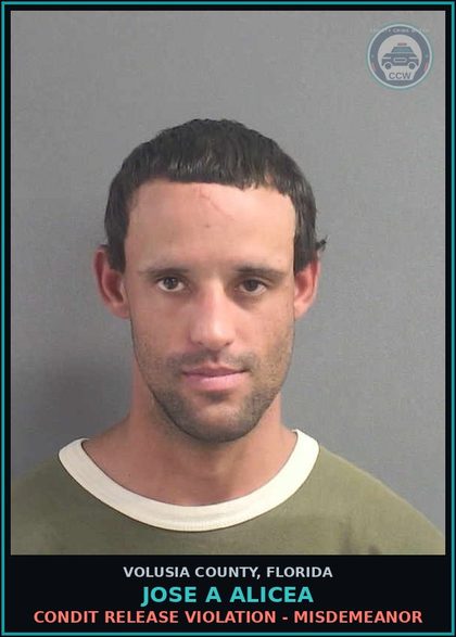 CCW arrest card for JOSE A ALICEA in Volusia County: CONDIT RELEASE VIOLATION - MISDEMEANOR