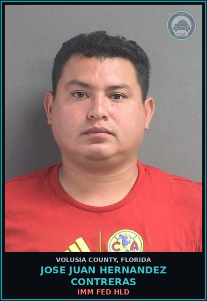 CCW arrest card for JOSE JUAN HERNANDEZ CONTRERAS in Volusia County: IMM FED HLD
