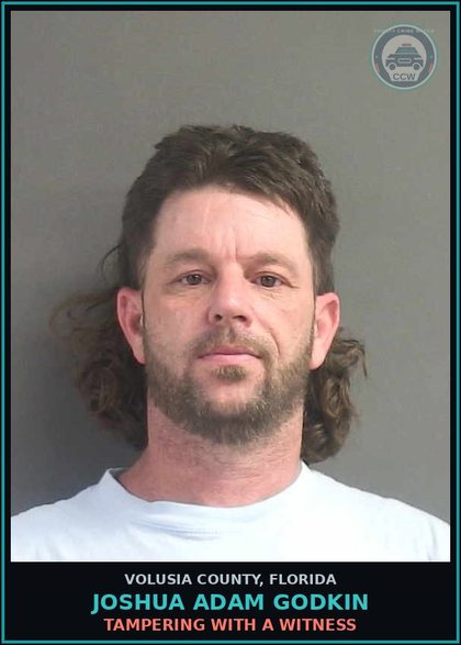 CCW arrest card for JOSHUA ADAM GODKIN in Volusia County: TAMPERING WITH A WITNESS