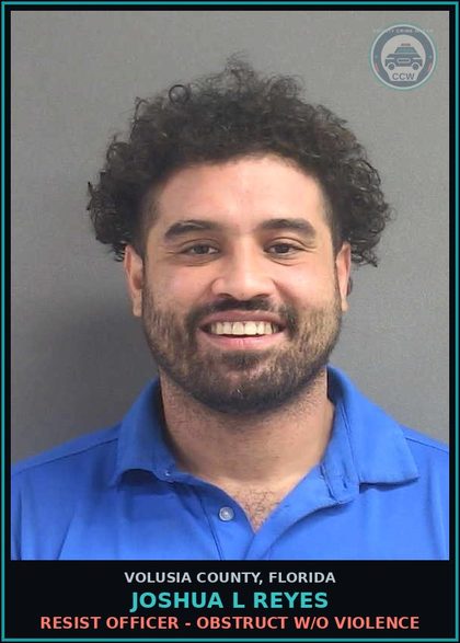 CCW arrest card for JOSHUA L REYES in Volusia County: RESIST OFFICER - OBSTRUCT W/O VIOLENCE