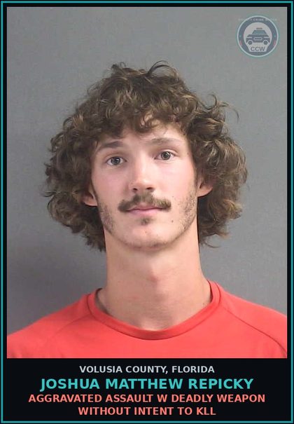 CCW arrest card for JOSHUA MATTHEW REPICKY in Volusia County: AGGRAVATED ASSAULT W DEADLY WEAPON WITHOUT INTENT TO KLL