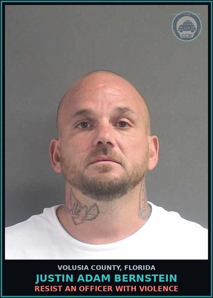 CCW arrest card for JUSTIN ADAM BERNSTEIN in Volusia County: RESIST AN OFFICER WITH VIOLENCE