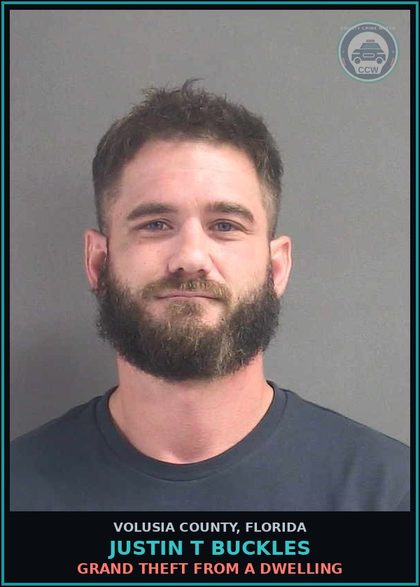 CCW arrest card for JUSTIN T BUCKLES in Volusia County: FAILURE TO REDELIVER LEASED EQUIPMENT