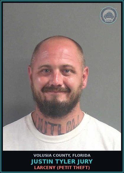 CCW arrest card for JUSTIN TYLER JURY in Volusia County: FLEEING OR ATTEMPTING TO ELUDE LIGHTS AND SIREN ACTIVE