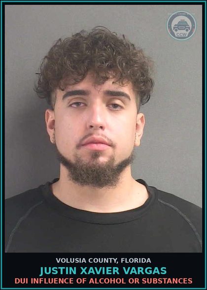 CCW arrest card for JUSTIN XAVIER VARGAS in Volusia County: DUI INFLUENCE OF ALCOHOL OR SUBSTANCES