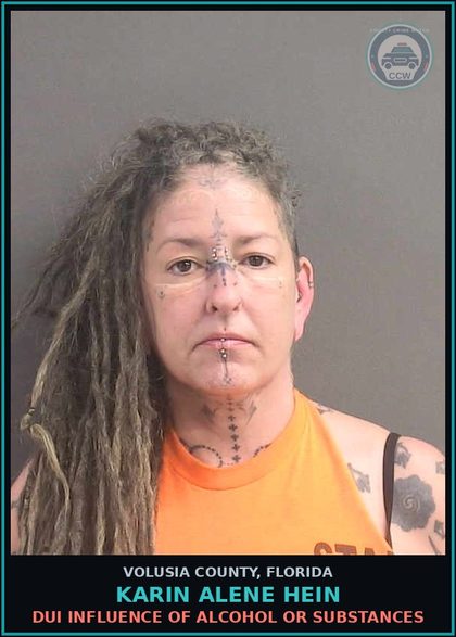 CCW arrest card for KARIN ALENE HEIN in Volusia County: DUI INFLUENCE OF ALCOHOL OR SUBSTANCES