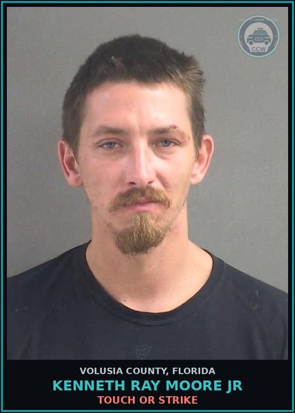 CCW arrest card for KENNETH RAY MOORE JR in Volusia County: TOUCH OR STRIKE