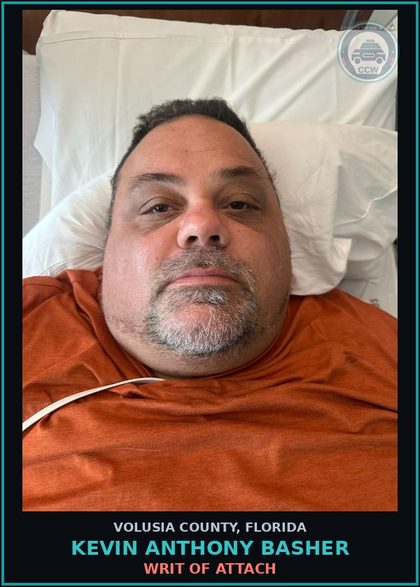 CCW arrest card for KEVIN ANTHONY BASHER in Volusia County: WRIT OF ATTACH