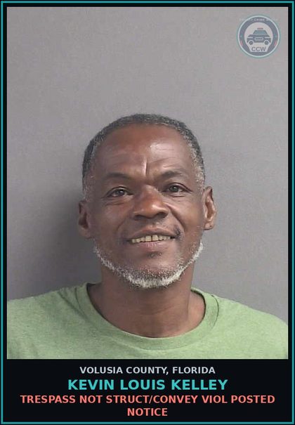 CCW arrest card for KEVIN LOUIS KELLEY in Volusia County: TRESPASS NOT STRUCT/CONVEY VIOL POSTED NOTICE