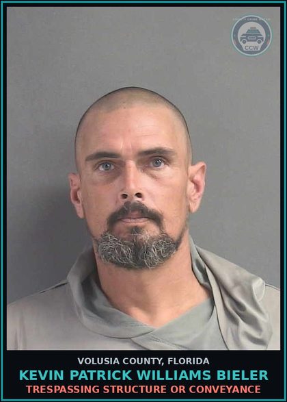 CCW arrest card for KEVIN PATRICK WILLIAMS BIELER in Volusia County: TRESPASSING STRUCTURE OR CONVEYANCE