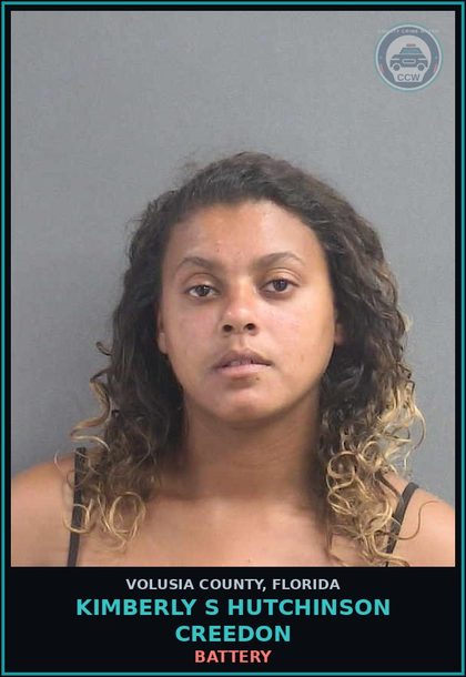 CCW arrest card for KIMBERLY S HUTCHINSON CREEDON in Volusia County: BATTERY