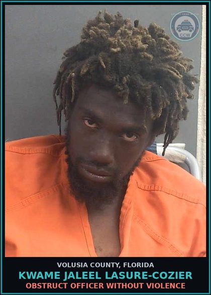 CCW arrest card for KWAME JALEEL LASURE-COZIER in Volusia County: OBSTRUCT OFFICER WITHOUT VIOLENCE
