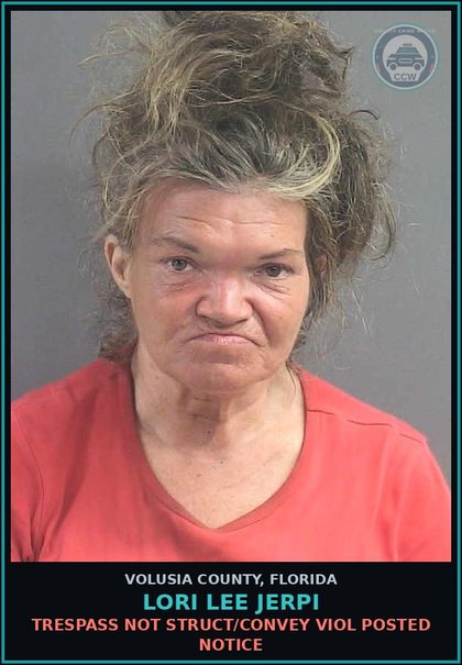 CCW arrest card for LORI LEE JERPI in Volusia County: TRESPASS NOT STRUCT/CONVEY VIOL POSTED NOTICE