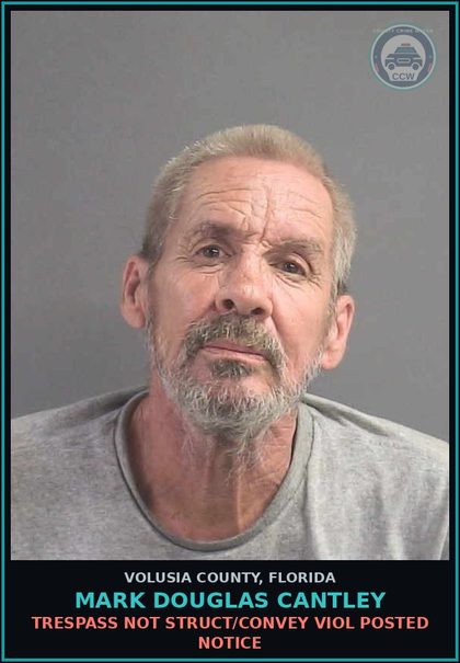 CCW arrest card for MARK DOUGLAS CANTLEY in Volusia County: TRESPASS NOT STRUCT/CONVEY VIOL POSTED NOTICE