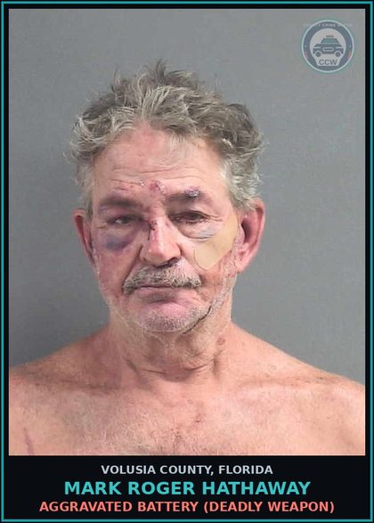 CCW arrest card for MARK ROGER HATHAWAY in Volusia County: TOUCH OR STRIKE