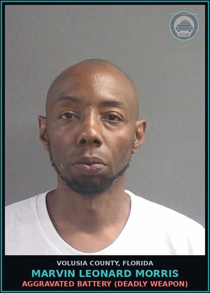 CCW arrest card for MARVIN LEONARD MORRIS in Volusia County: AGGRAVATED BATTERY (DEADLY WEAPON)