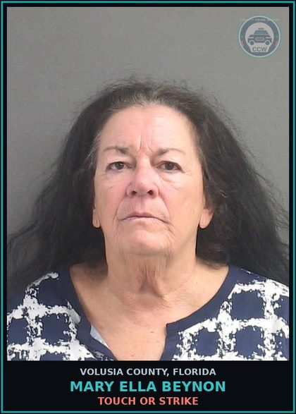 CCW arrest card for MARY ELLA BEYNON in Volusia County: TOUCH OR STRIKE