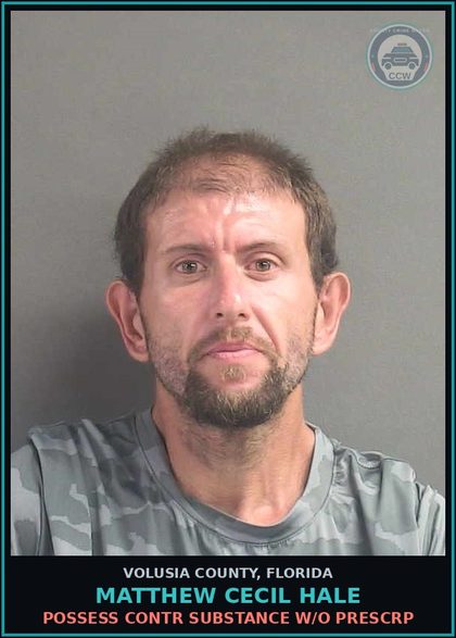 CCW arrest card for MATTHEW CECIL HALE in Volusia County: POSSESS CONTR SUBSTANCE W/O PRESCRP