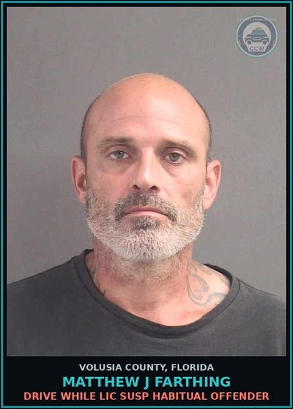 CCW arrest card for MATTHEW J FARTHING in Volusia County: DRIVE WHILE LIC SUSP HABITUAL OFFENDER