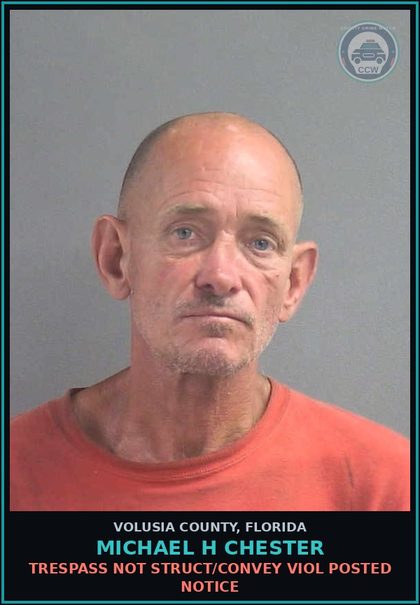 CCW arrest card for MICHAEL H CHESTER in Volusia County: TRESPASS NOT STRUCT/CONVEY VIOL POSTED NOTICE
