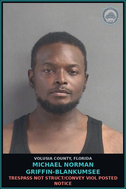 CCW arrest card for MICHAEL NORMAN GRIFFIN-BLANKUMSEE in Volusia County: POSSESS CONTR SUBSTANCE W/O PRESCRP
