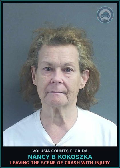 CCW arrest card for NANCY B KOKOSZKA in Volusia County: LEAVING THE SCENE OF CRASH WITH INJURY