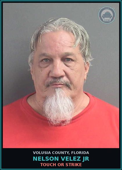 CCW arrest card for NELSON VELEZ JR in Volusia County: TOUCH OR STRIKE
