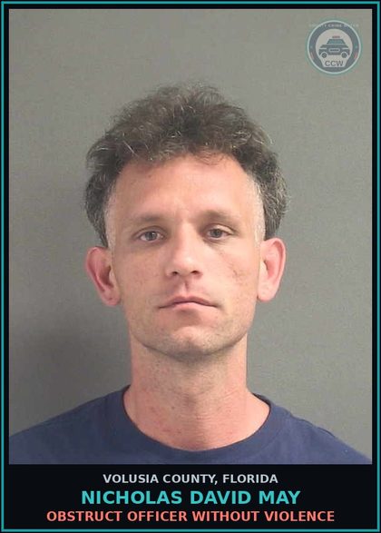CCW arrest card for NICHOLAS DAVID MAY in Volusia County: FLEEING OR ATTEMPTING TO ELUDE