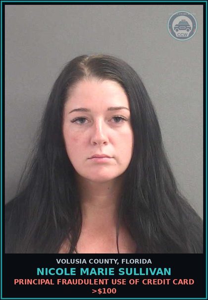 CCW arrest card for NICOLE MARIE SULLIVAN in Volusia County: PRINCIPAL FRAUDULENT USE OF CREDIT CARD >$100