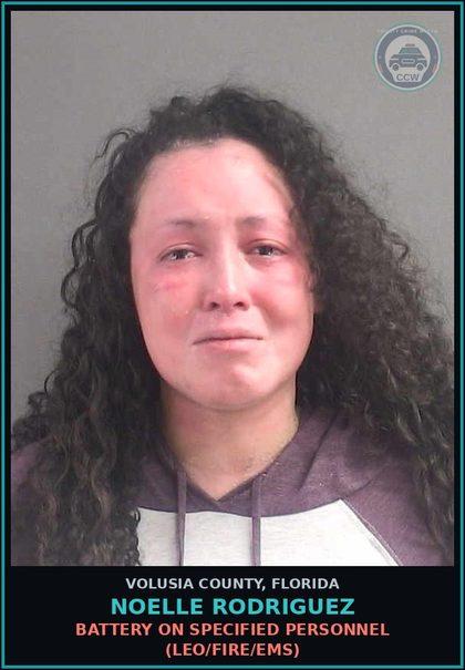 CCW arrest card for NOELLE RODRIGUEZ in Volusia County: BATTERY ON SPECIFIED PERSONNEL (LEO/FIRE/EMS)