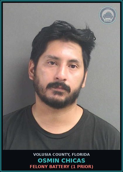 CCW arrest card for OSMIN CHICAS in Volusia County: FELONY BATTERY (1 PRIOR)