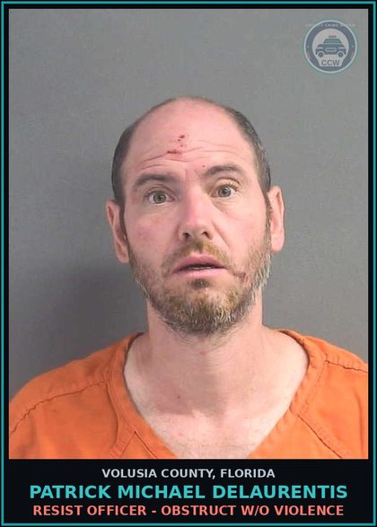 CCW arrest card for PATRICK MICHAEL DELAURENTIS in Volusia County: RESIST OFFICER - OBSTRUCT W/O VIOLENCE