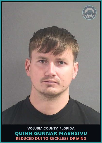 CCW arrest card for QUINN GUNNAR MAENSIVU in Volusia County: REDUCED DUI TO RECKLESS DRIVING