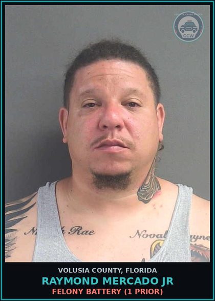 CCW arrest card for RAYMOND MERCADO JR in Volusia County: FELONY BATTERY (1 PRIOR)