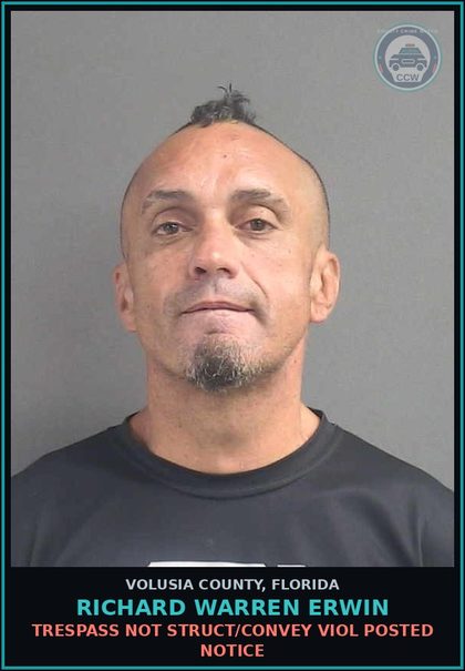 CCW arrest card for RICHARD WARREN ERWIN in Volusia County: TRESPASS NOT STRUCT/CONVEY VIOL POSTED NOTICE