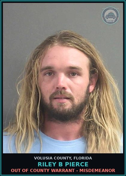 CCW arrest card for RILEY B PIERCE in Volusia County: OUT OF COUNTY WARRANT - MISDEMEANOR