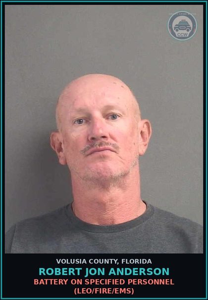 CCW arrest card for ROBERT JON ANDERSON in Volusia County: BATTERY ON SPECIFIED PERSONNEL (LEO/FIRE/EMS)
