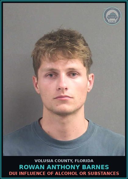 CCW arrest card for ROWAN ANTHONY BARNES in Volusia County: DUI INFLUENCE OF ALCOHOL OR SUBSTANCES