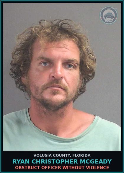 CCW arrest card for RYAN CHRISTOPHER MCGEADY in Volusia County: OBSTRUCT OFFICER WITHOUT VIOLENCE