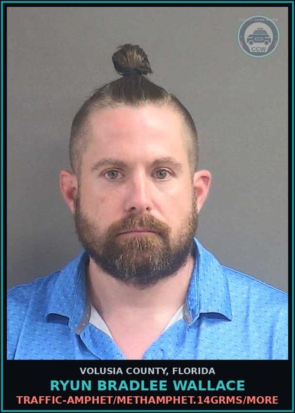 CCW arrest card for RYUN BRADLEE WALLACE in Volusia County: TRAFFIC-AMPHET/METHAMPHET.14GRMS/MORE