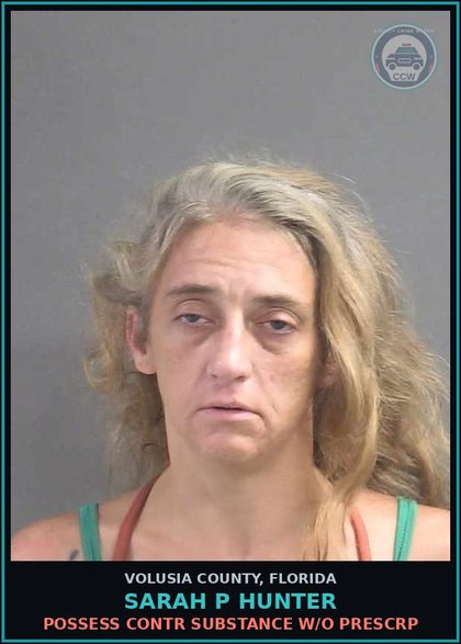 CCW arrest card for SARAH P HUNTER in Volusia County: POSSESS CONTR SUBSTANCE W/O PRESCRP