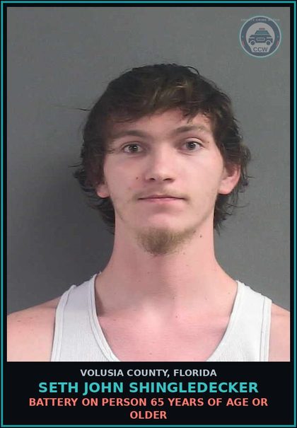 CCW arrest card for SETH JOHN SHINGLEDECKER in Volusia County: BATTERY ON PERSON 65 YEARS OF AGE OR OLDER